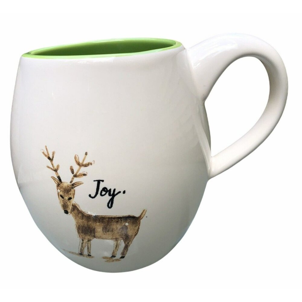 Magenta Joy Reindeer Mug Green Interior‎ Coffee Tea Cocoa Large M Christmas